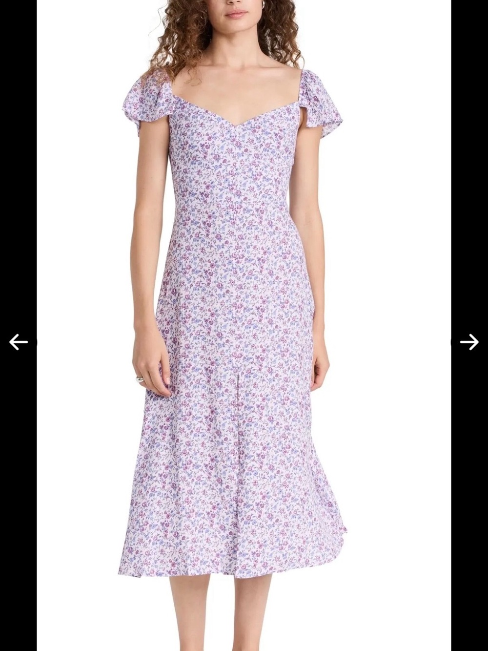Reformation Lavender Floral Flutter Sleeve Midi Dress
